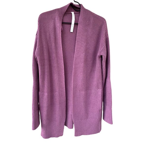 Lululemon Cashlu Sweater M/L Wrap Purple Knit Cardigan Viscose/Nylon Blend - Picture 4 of 9